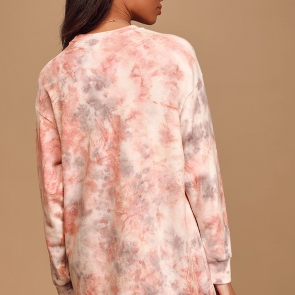 Lulus Hang Loose White Multi Tie-Dye Mini Sweatshirt Dress - Picture 3 of 4